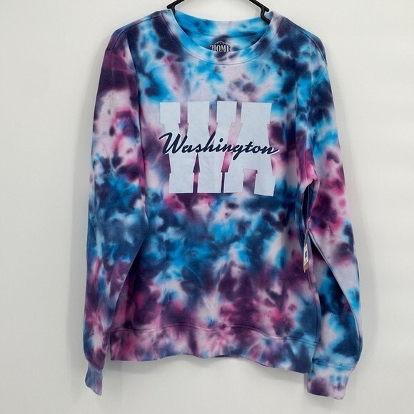 Home Free Unisex Blocked Out Galaxy Tie Dye Crew Fleece Sweatshirt Size S NWT - Picture 1 of 7